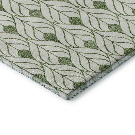 Green And Ivory Geometric Washable Area Rug With UV Protection Photo 7