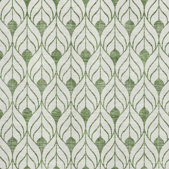 Green And Ivory Geometric Washable Area Rug With UV Protection Photo 2