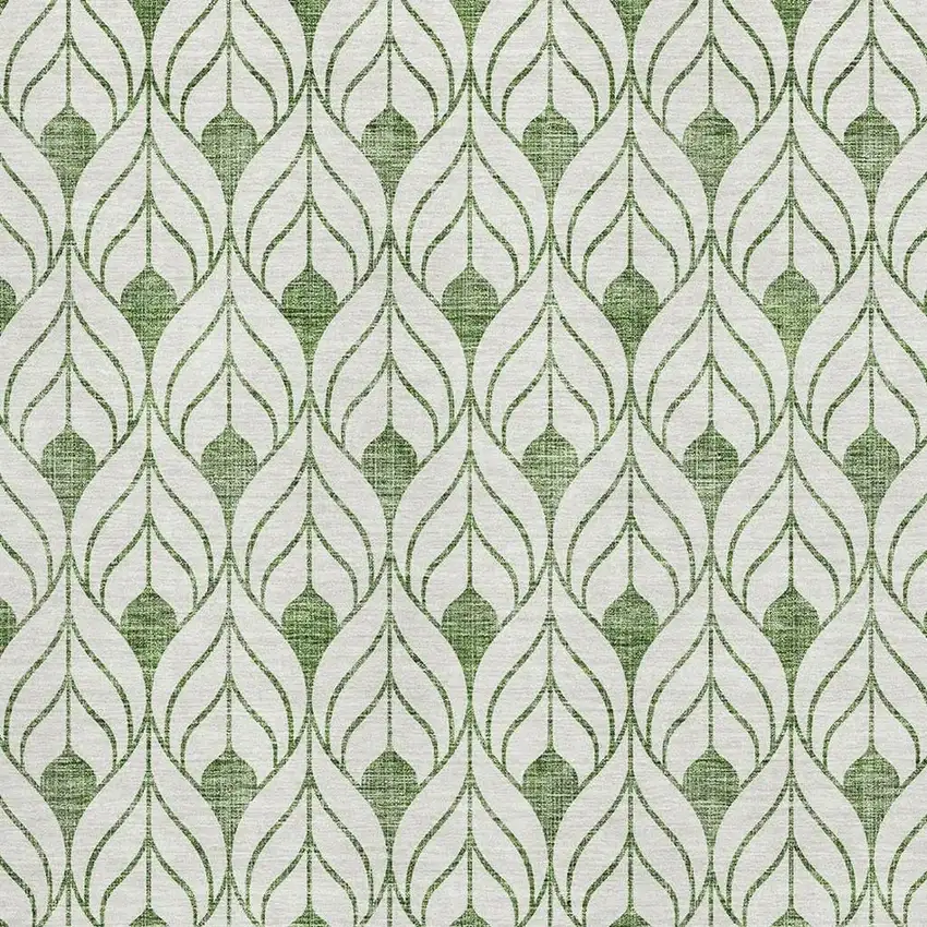 Green And Ivory Geometric Washable Area Rug With UV Protection Photo 2