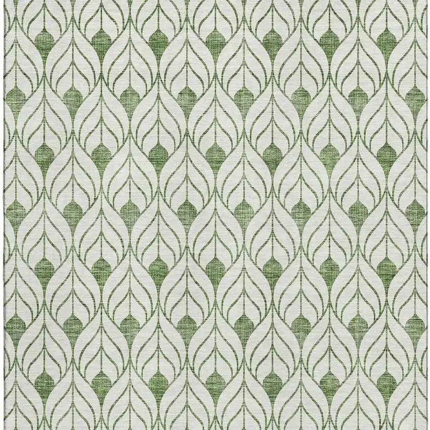 Green And Ivory Geometric Washable Area Rug With UV Protection Photo 3
