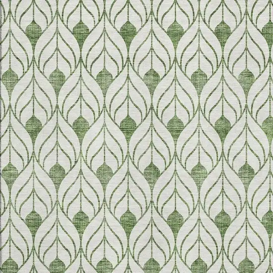 Green And Ivory Geometric Washable Area Rug With UV Protection Photo 2