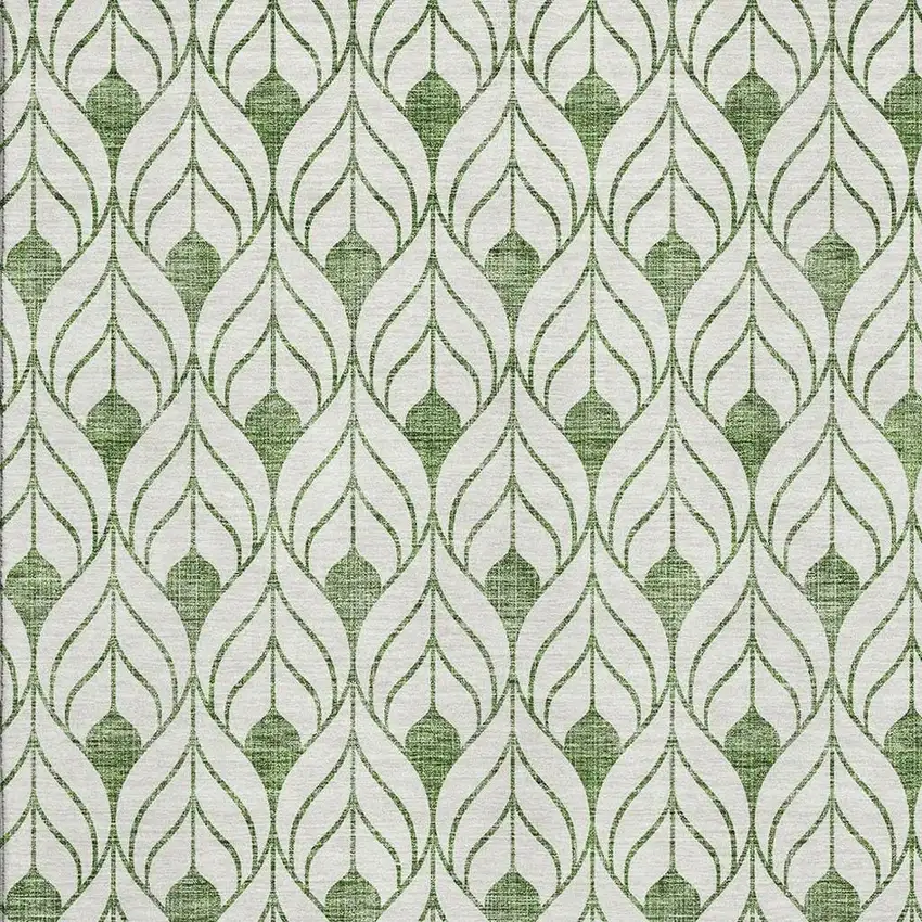 Green And Ivory Geometric Washable Area Rug With UV Protection Photo 2