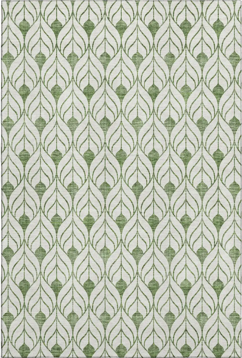 Green And Ivory Geometric Washable Area Rug With UV Protection Photo 1
