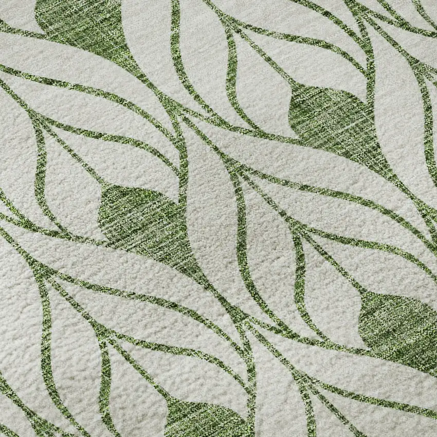Green And Ivory Geometric Washable Area Rug With UV Protection Photo 9