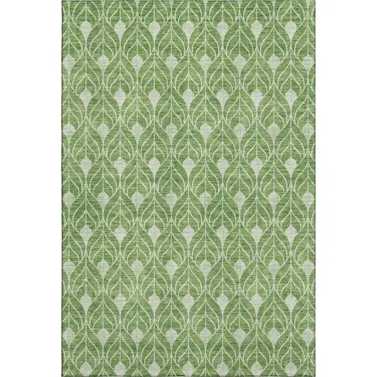 Green And Ivory Geometric Washable Area Rug With UV Protection Photo 1