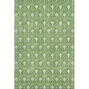 Photo of Green And Ivory Geometric Washable Area Rug With UV Protection