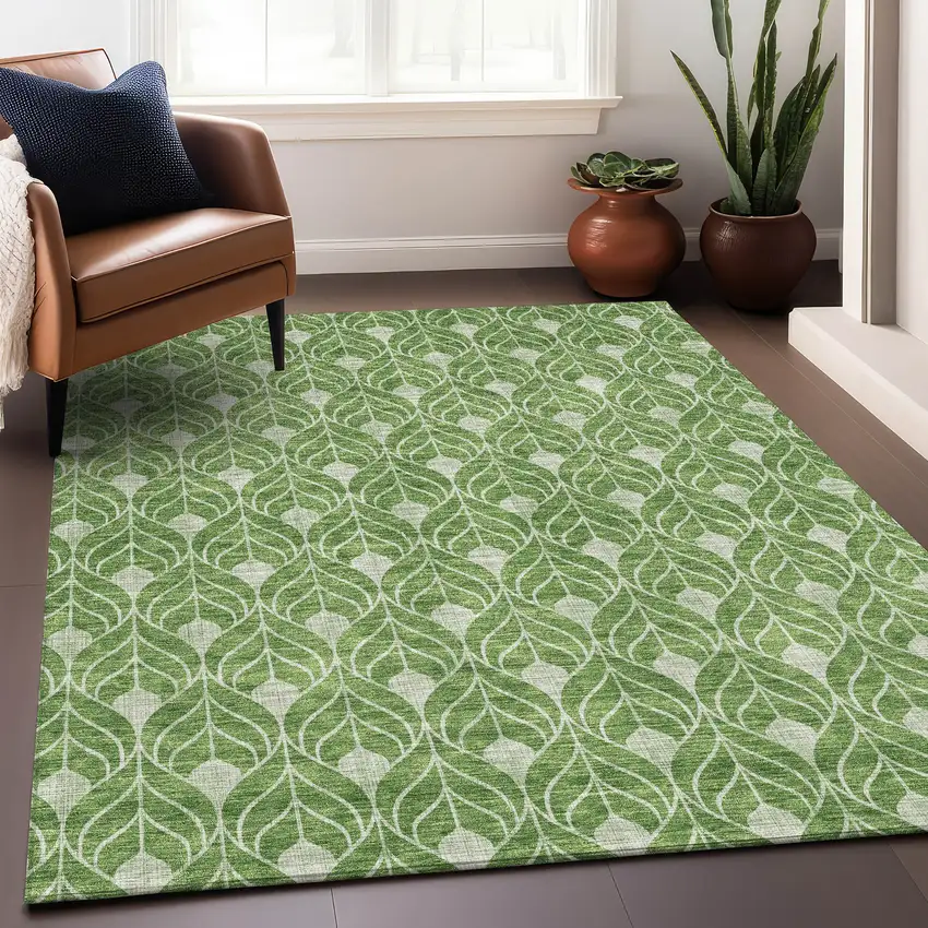 Green And Ivory Geometric Washable Area Rug With UV Protection Photo 4