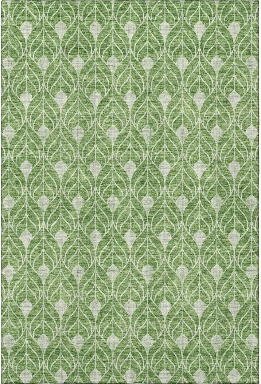 Green And Ivory Geometric Washable Area Rug With UV Protection Photo 3