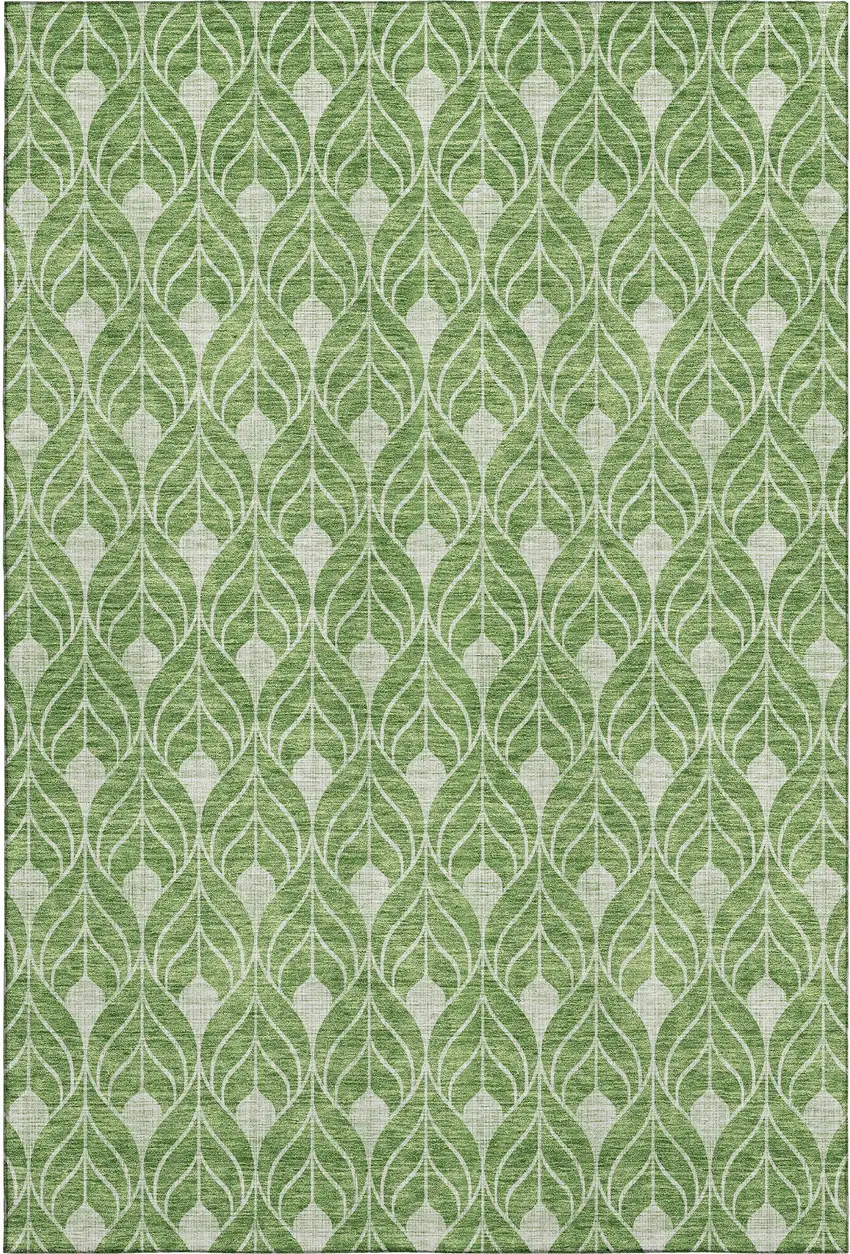 Green And Ivory Geometric Washable Area Rug With UV Protection Photo 1