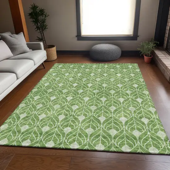 Green And Ivory Geometric Washable Area Rug With UV Protection Photo 5