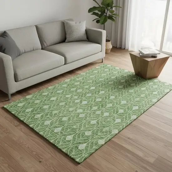 Green And Ivory Geometric Washable Area Rug With UV Protection Photo 2