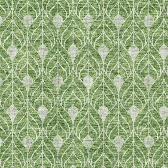 Green And Ivory Geometric Washable Area Rug With UV Protection Photo 2