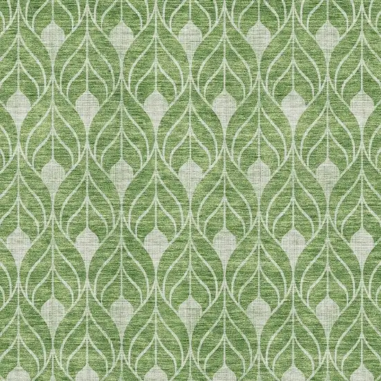 Green And Ivory Geometric Washable Area Rug With UV Protection Photo 2