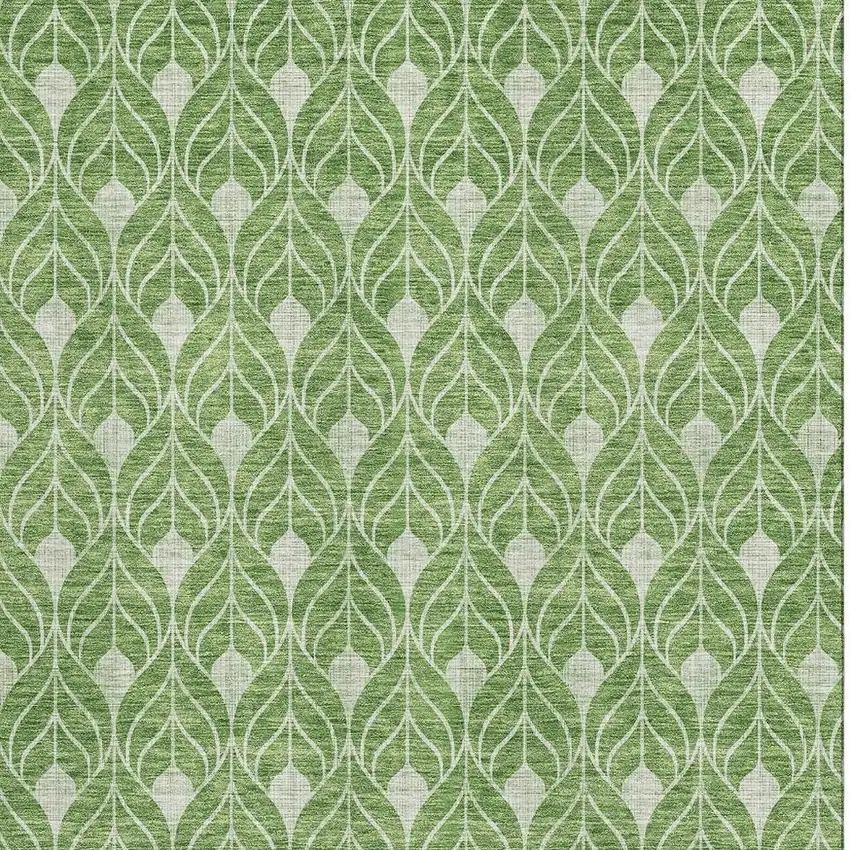 Green And Ivory Geometric Washable Area Rug With UV Protection Photo 3
