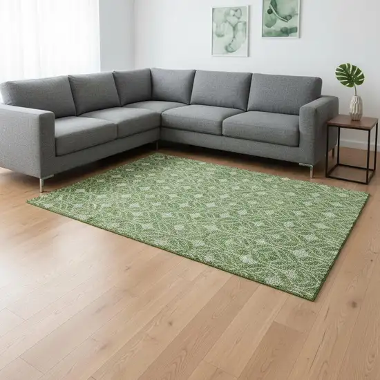 Green And Ivory Geometric Washable Area Rug With UV Protection Photo 2