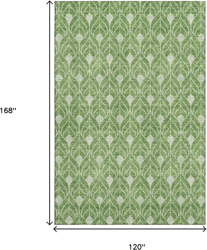 Green And Ivory Geometric Washable Area Rug With UV Protection Photo 9