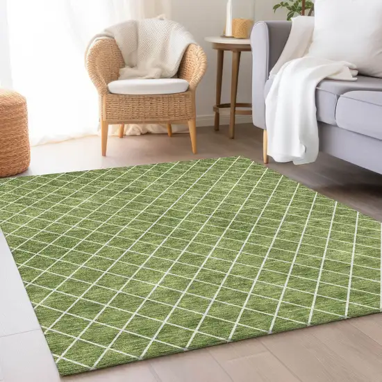 Green And Ivory Geometric Washable Area Rug With UV Protection Photo 4