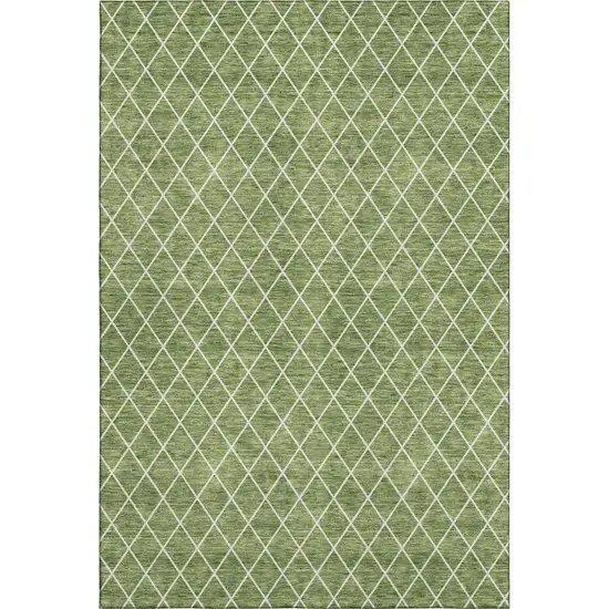 Green And Ivory Geometric Washable Area Rug With UV Protection Photo 1
