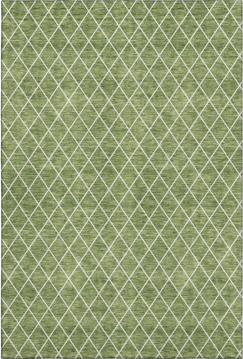 Green And Ivory Geometric Washable Area Rug With UV Protection Photo 1