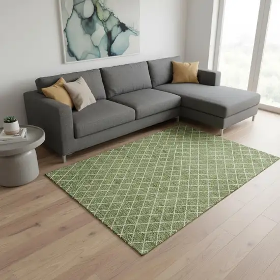 Green And Ivory Geometric Washable Area Rug With UV Protection Photo 2