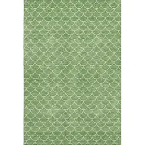 Photo of Green And Ivory Geometric Washable Area Rug With UV Protection
