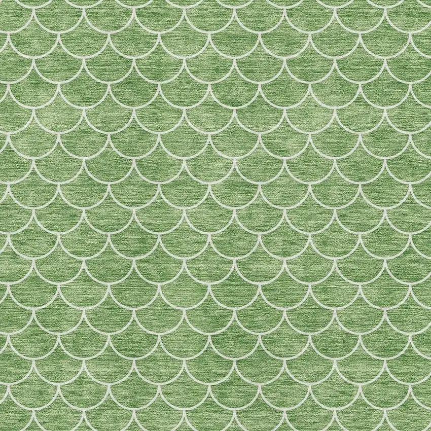 Green And Ivory Geometric Washable Area Rug With UV Protection Photo 2