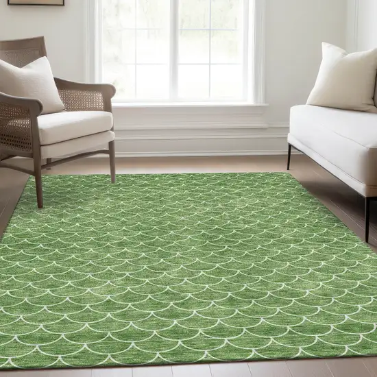 Green And Ivory Geometric Washable Area Rug With UV Protection Photo 5