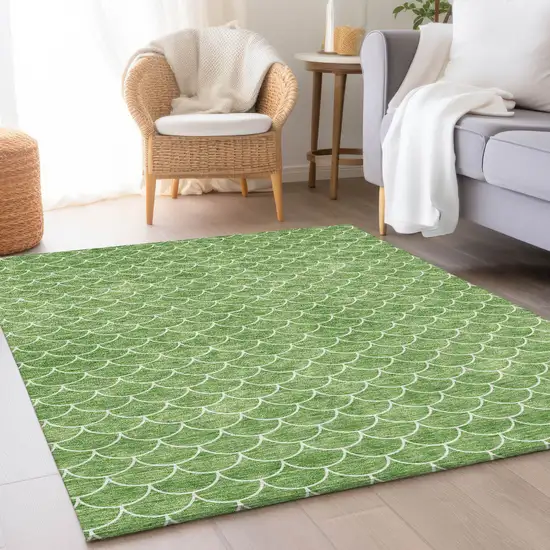 Green And Ivory Geometric Washable Area Rug With UV Protection Photo 4