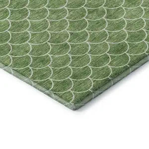 Photo of Green And Ivory Geometric Washable Area Rug With UV Protection