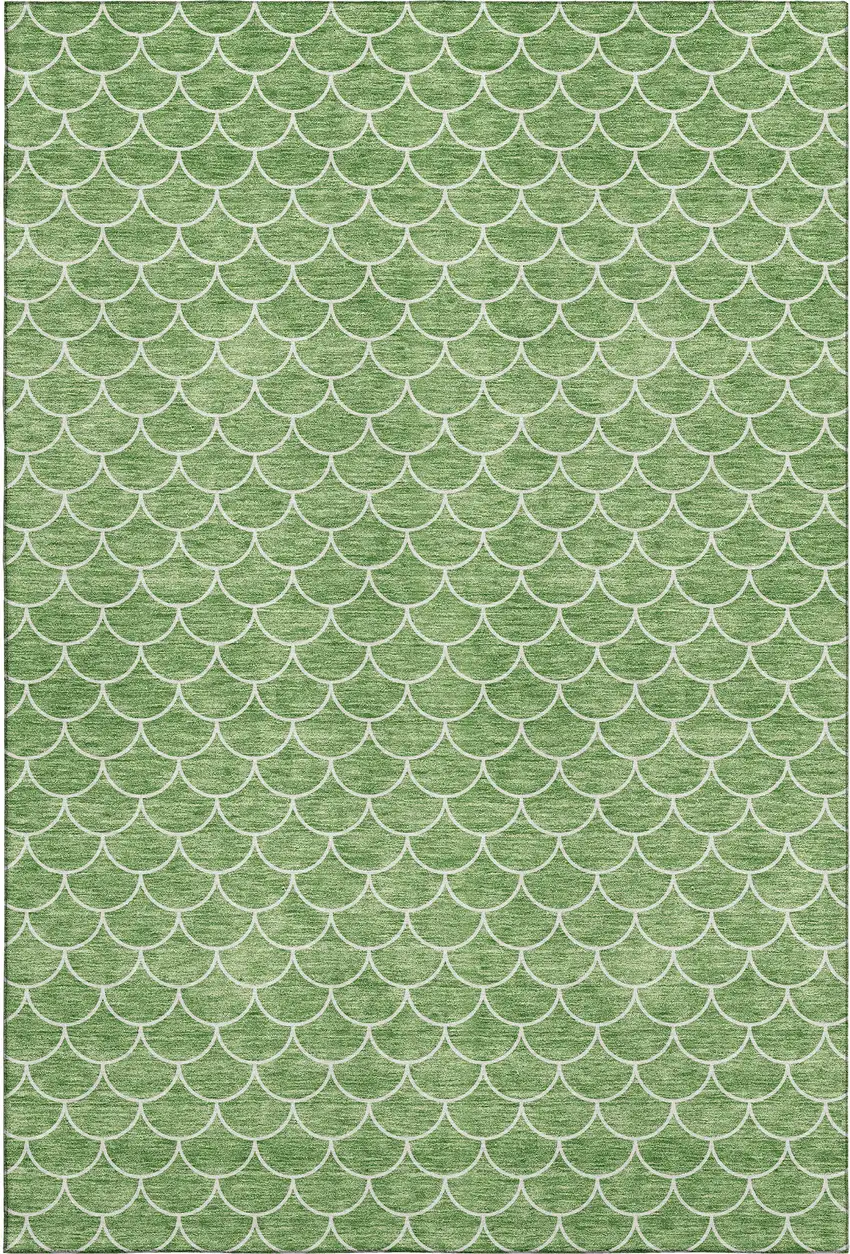 Green And Ivory Geometric Washable Area Rug With UV Protection Photo 1