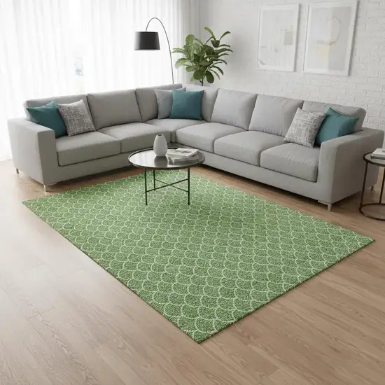 Green And Ivory Geometric Washable Area Rug With UV Protection Photo 2