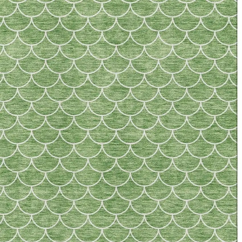 Green And Ivory Geometric Washable Area Rug With UV Protection Photo 3