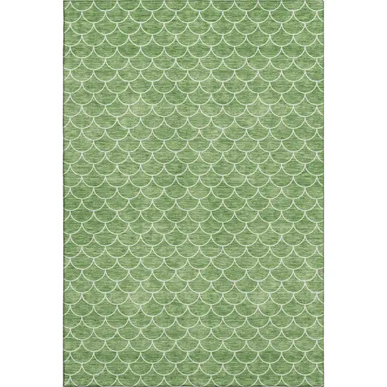 Green And Ivory Geometric Washable Area Rug With UV Protection Photo 1