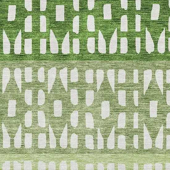 Green And Ivory Geometric Washable Area Rug With UV Protection Photo 2
