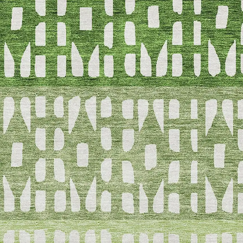 Green And Ivory Geometric Washable Area Rug With UV Protection Photo 2