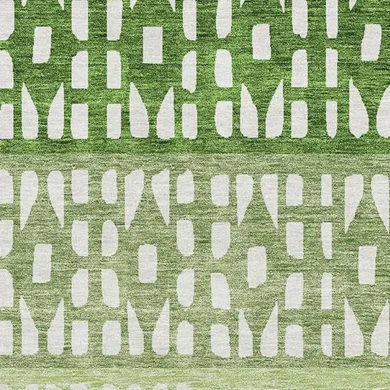 Green And Ivory Geometric Washable Area Rug With UV Protection Photo 2