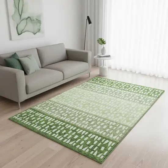 Green And Ivory Geometric Washable Area Rug With UV Protection Photo 2