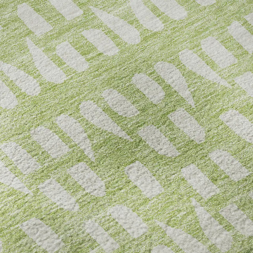Green And Ivory Geometric Washable Area Rug With UV Protection Photo 9