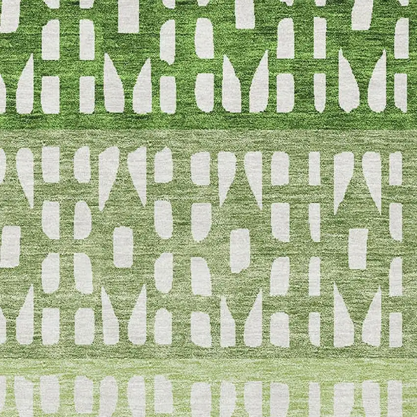 Green And Ivory Geometric Washable Area Rug With UV Protection Photo 2