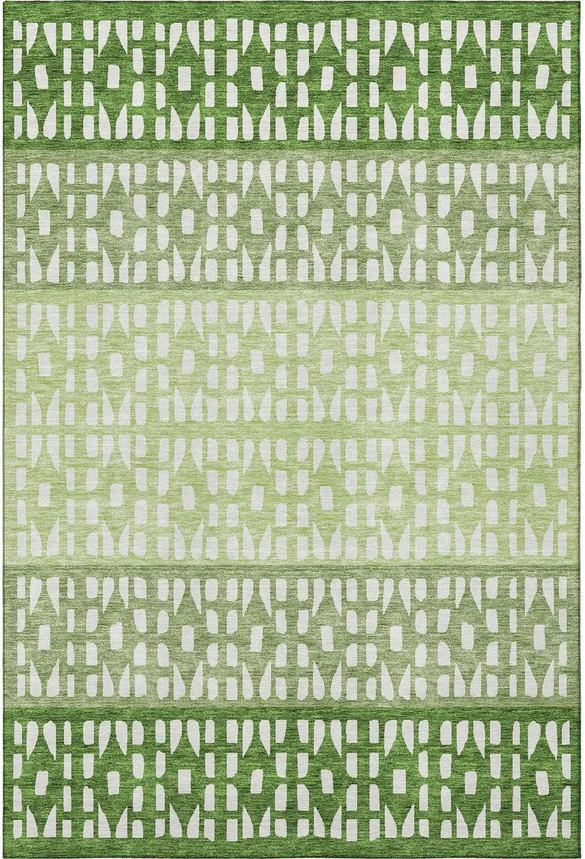Green And Ivory Geometric Washable Area Rug With UV Protection Photo 3