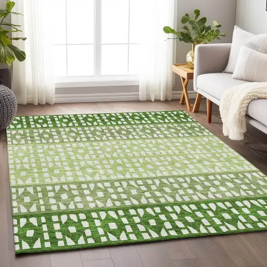 Green And Ivory Geometric Washable Area Rug With UV Protection Photo 4