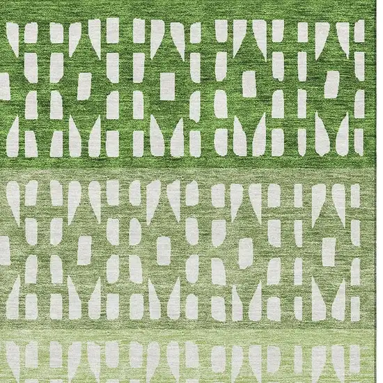 Green And Ivory Geometric Washable Area Rug With UV Protection Photo 3