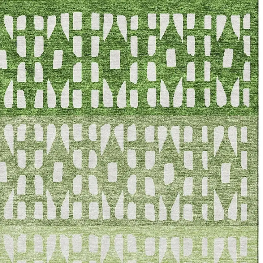 Green And Ivory Geometric Washable Area Rug With UV Protection Photo 3