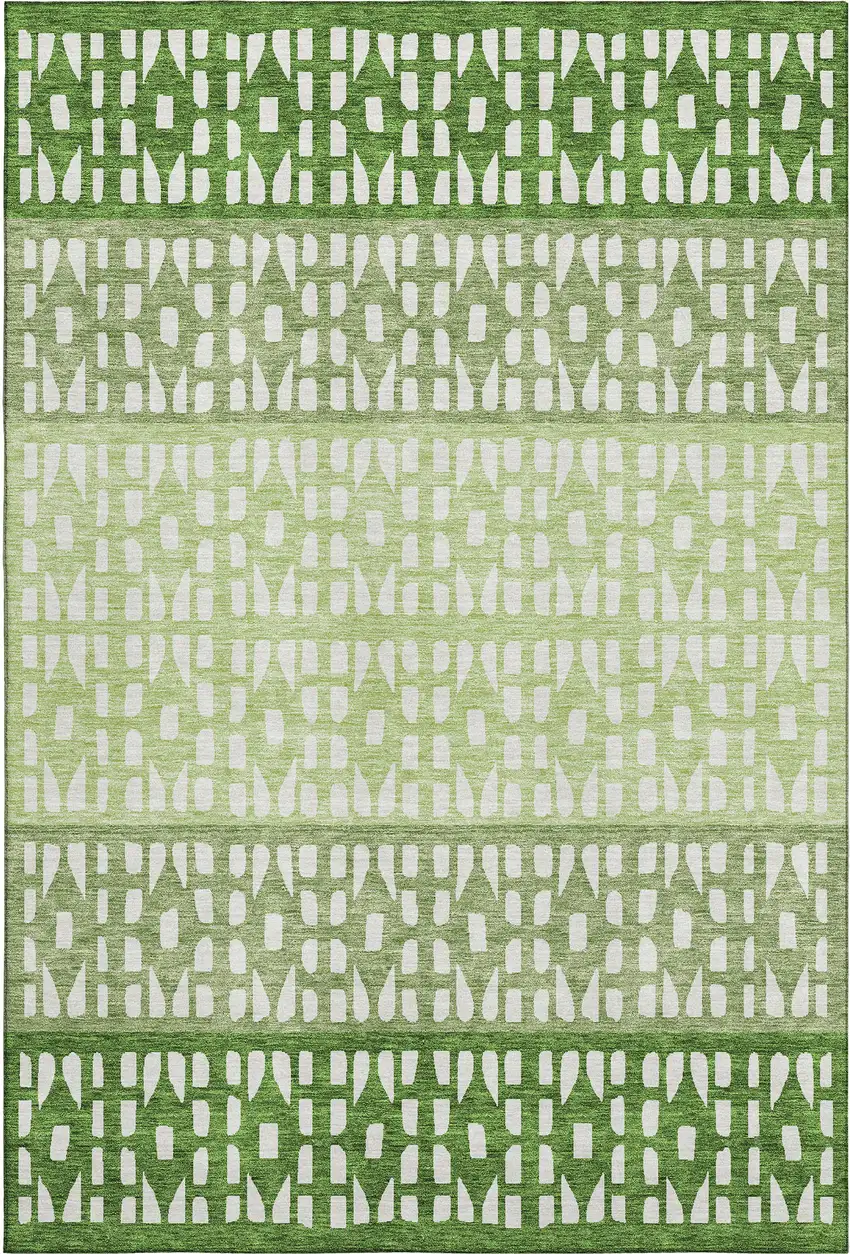 Green And Ivory Geometric Washable Area Rug With UV Protection Photo 1