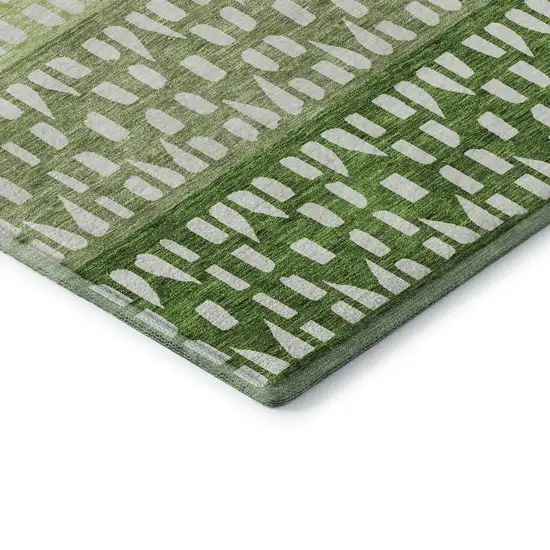 Green And Ivory Geometric Washable Area Rug With UV Protection Photo 7