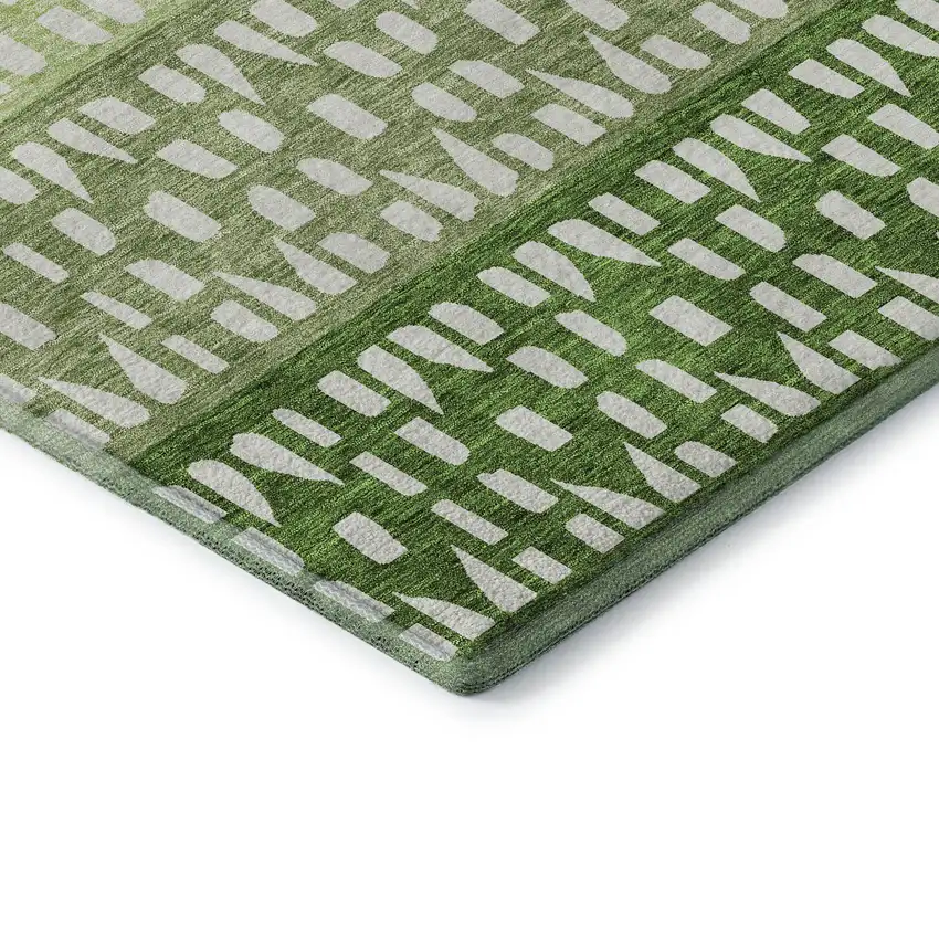 Green And Ivory Geometric Washable Area Rug With UV Protection Photo 7