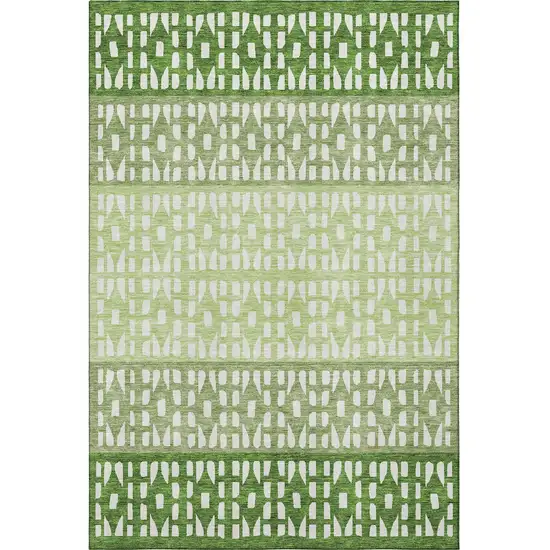 Green And Ivory Geometric Washable Area Rug With UV Protection Photo 3