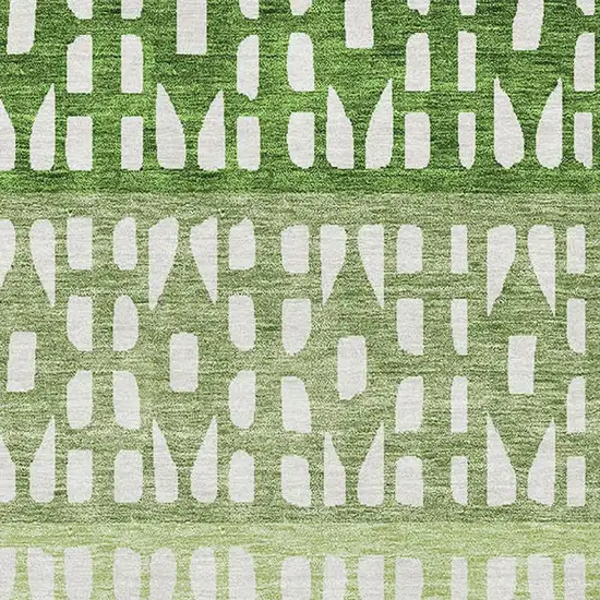 Green And Ivory Geometric Washable Area Rug With UV Protection Photo 2
