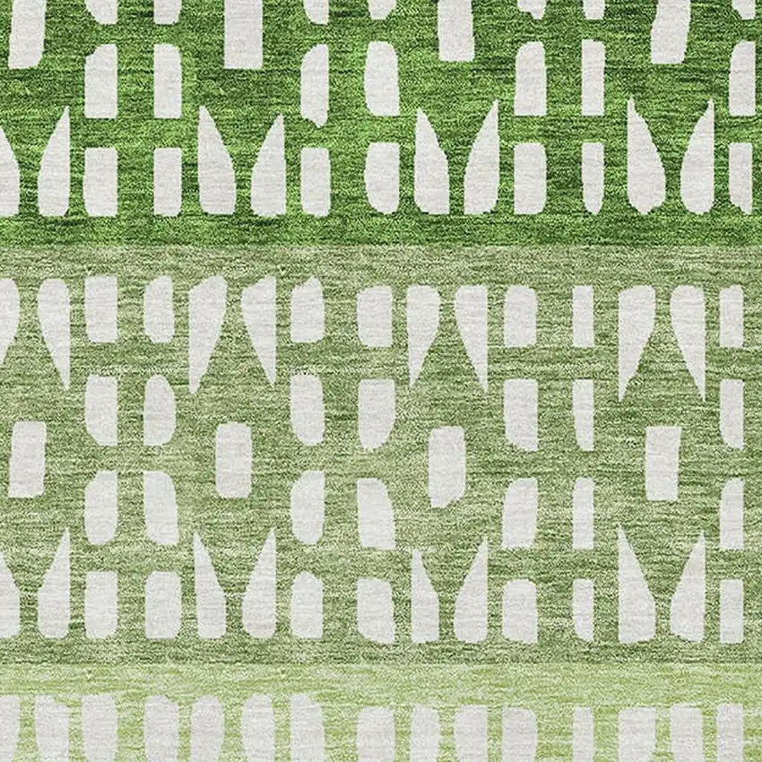 Green And Ivory Geometric Washable Area Rug With UV Protection Photo 2