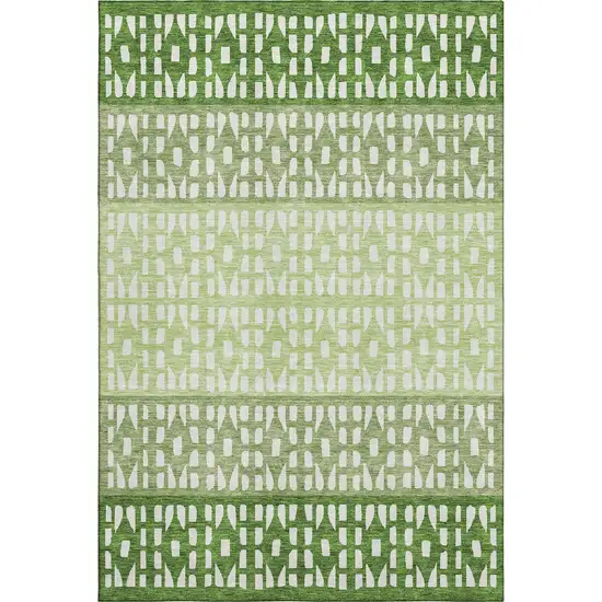 Green And Ivory Geometric Washable Area Rug With UV Protection Photo 1